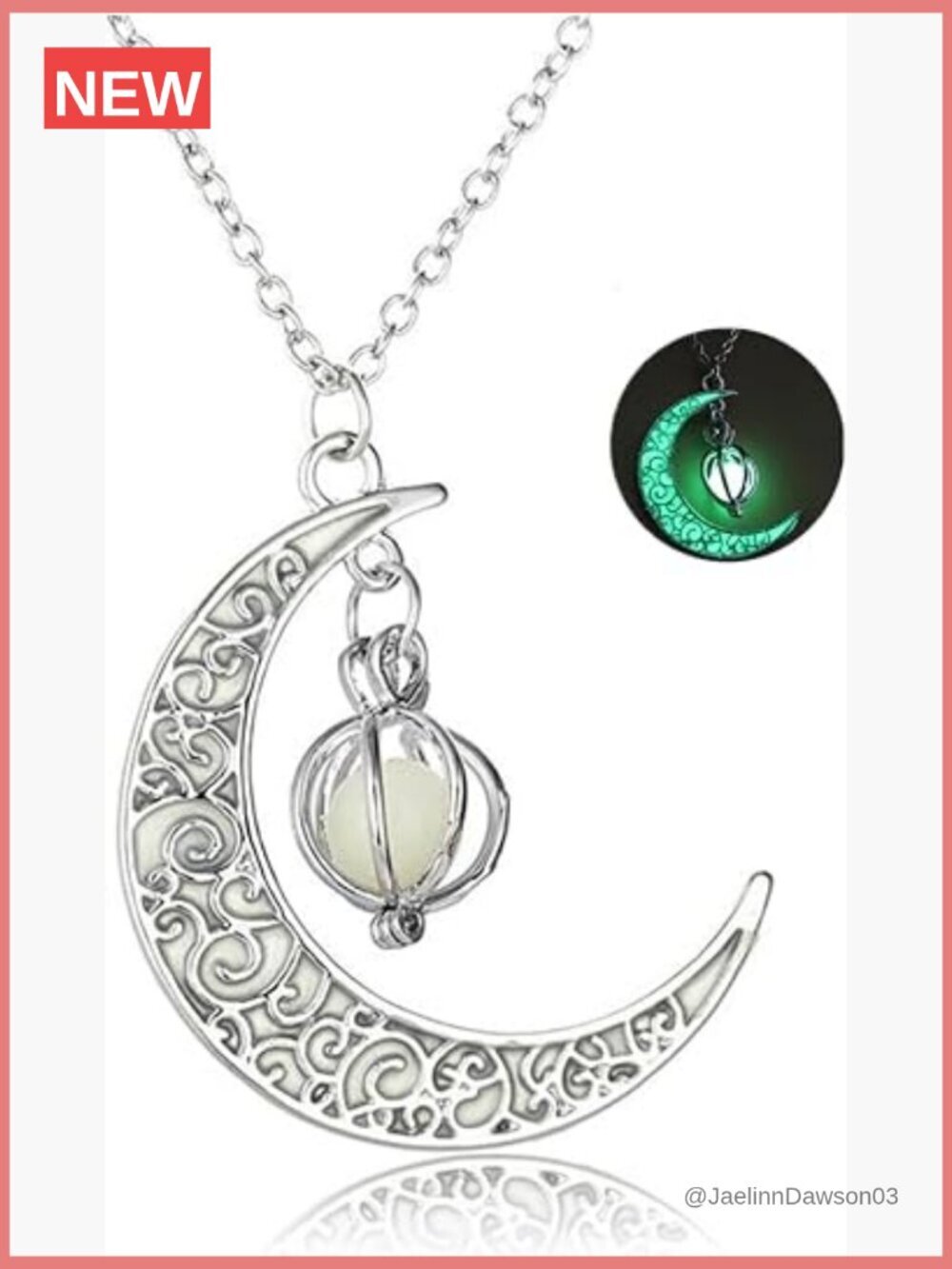 Crescent Moon and Orb Glow in Dark Pendant Necklace Fantasy Fairy Charm